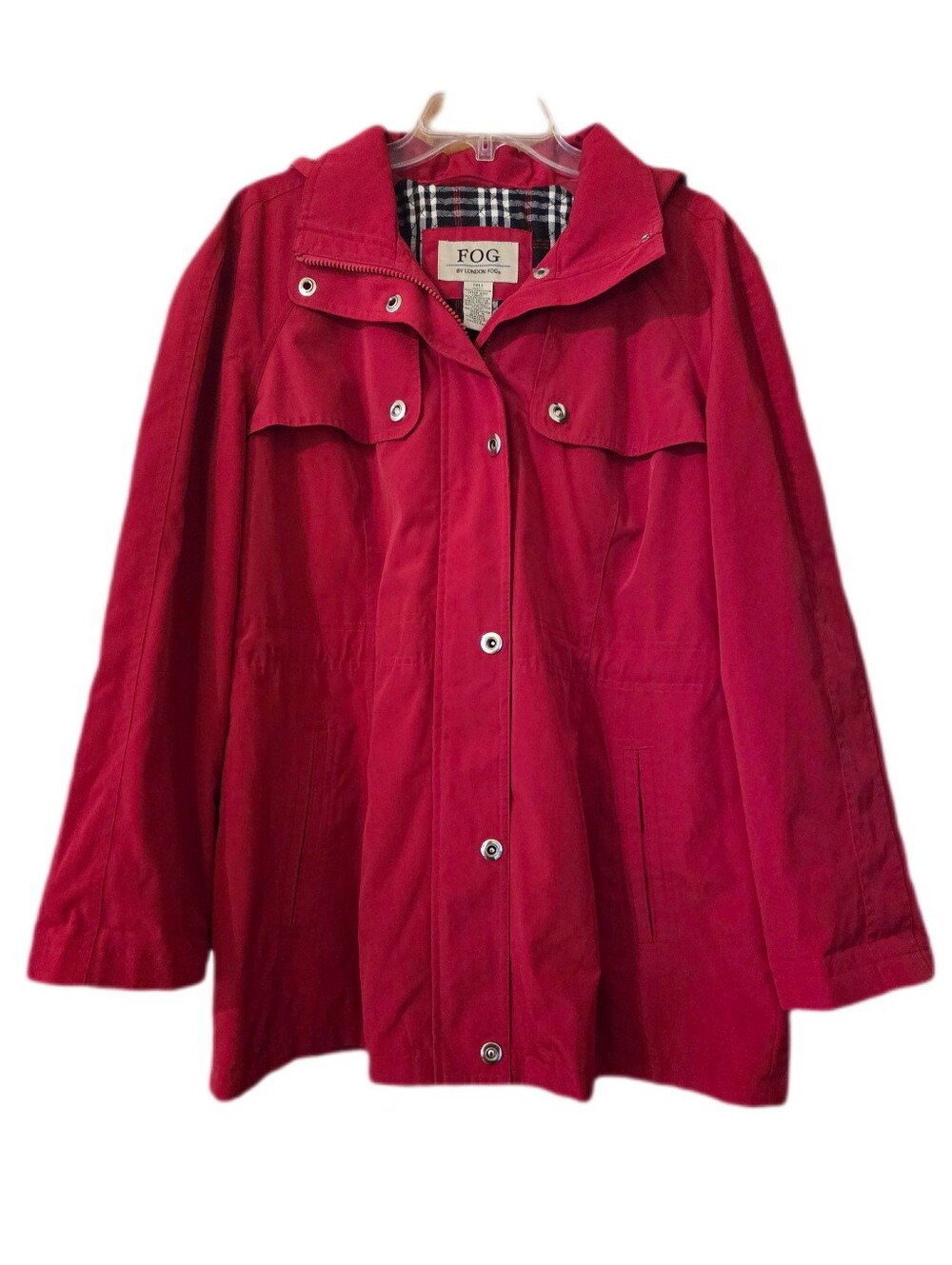 London Fog Red Hooded Caped Utility/Raincoat Jacket Fall Size XL